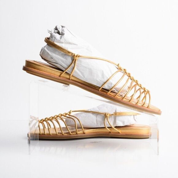 Joie Womens Gold Estin Brass Strappy Flat Sandals Flats US 9 EU 39 New with Box - Picture 3 of 9